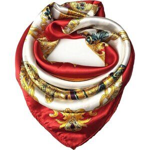 Women's Red/Gold Satin Lightweight Large Square Fashion 35" x 35" Scarf
